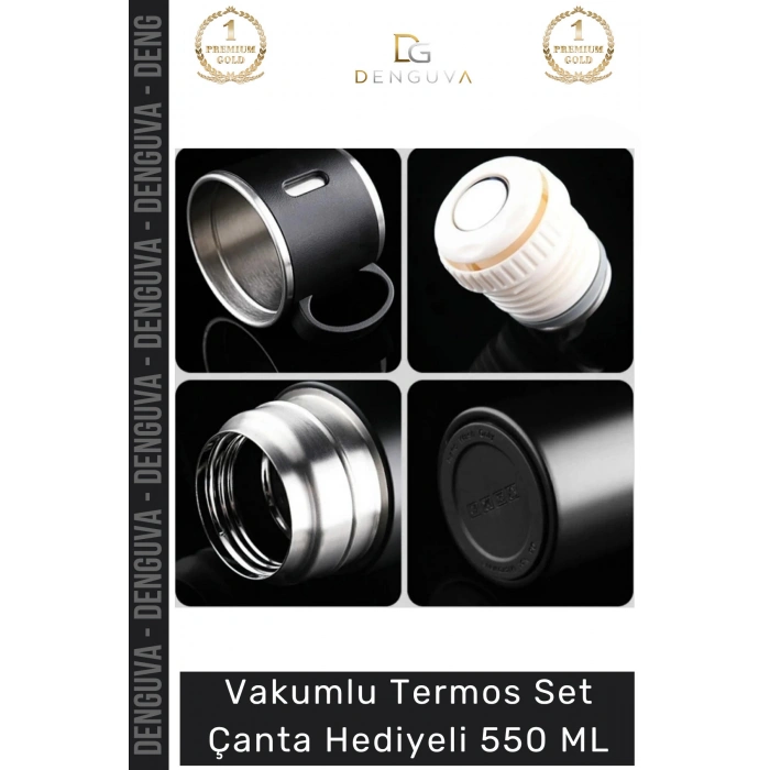 #ÇelikTermos Vakumlu Çelik Sızdırmaz Isı Koruyucu Kamp Piknik Ofis Termos Set Çanta Hediyeli 550 Ml