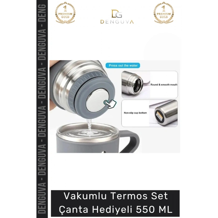 #ÇelikTermos Vakumlu Çelik Sızdırmaz Isı Koruyucu Kamp Piknik Ofis Termos Set Çanta Hediyeli 550 Ml