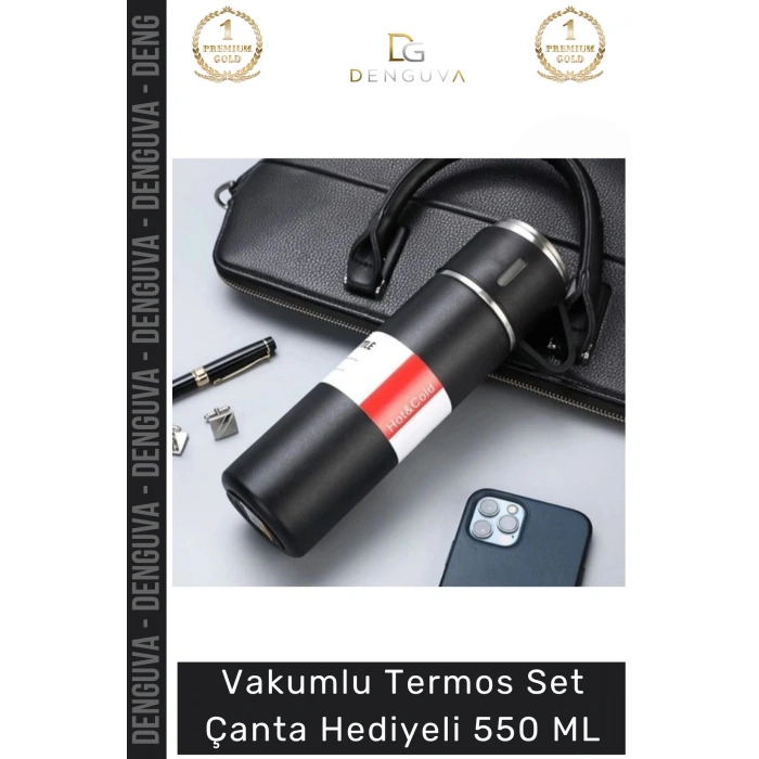 #ÇelikTermos Vakumlu Çelik Sızdırmaz Isı Koruyucu Kamp Piknik Ofis Termos Set Çanta Hediyeli 550 Ml