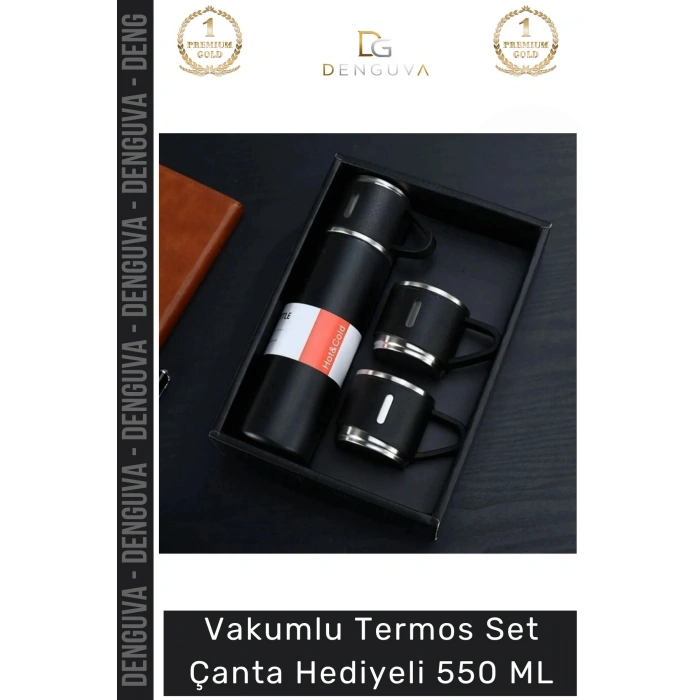 #ÇelikTermos Vakumlu Çelik Sızdırmaz Isı Koruyucu Kamp Piknik Ofis Termos Set Çanta Hediyeli 550 Ml