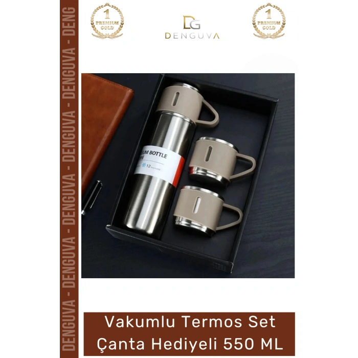 #ÇelikTermos Paslanmaz Vakumlu Isı Koruma Kamp Outdoor Sızdırmaz Termos Set Çanta Hediyeli 550 Ml