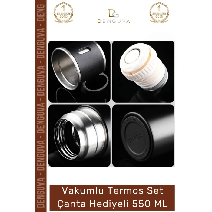 #ÇelikTermos Paslanmaz Vakumlu Isı Koruma Kamp Outdoor Sızdırmaz Termos Set Çanta Hediyeli 550 Ml