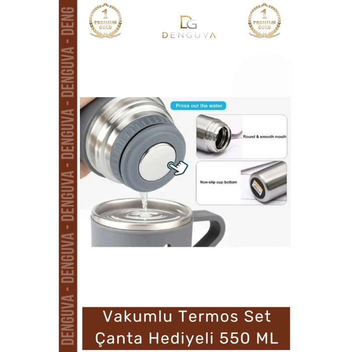 #ÇelikTermos Paslanmaz Vakumlu Isı Koruma Kamp Outdoor Sızdırmaz Termos Set Çanta Hediyeli 550 Ml