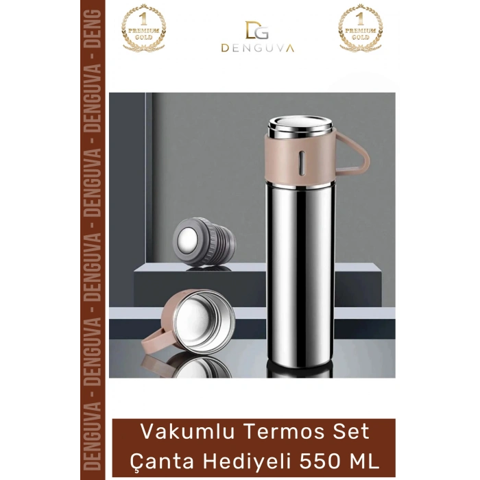 #ÇelikTermos Paslanmaz Vakumlu Isı Koruma Kamp Outdoor Sızdırmaz Termos Set Çanta Hediyeli 550 Ml