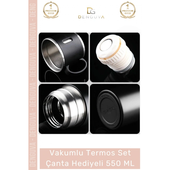 #ÇelikTermos Paslanmaz Çelik Vakumlu Isı Koruyan Kamp Outdoor Bardaklı Termos Set Çanta Hediyeli 550 Ml