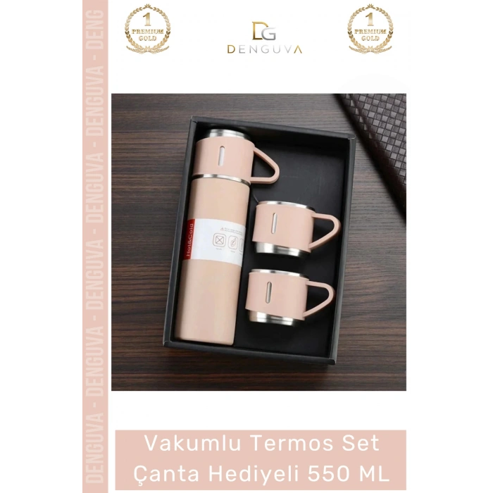 #ÇelikTermos Paslanmaz Çelik Vakumlu Isı Koruyan Kamp Outdoor Bardaklı Termos Set Çanta Hediyeli 550 Ml