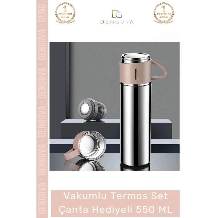#ÇelikTermos Paslanmaz Çelik Vakumlu Isı Koruyan Kamp Outdoor Bardaklı Termos Set Çanta Hediyeli 550 Ml