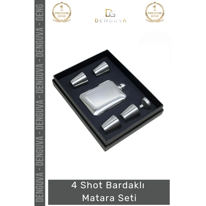 #ShotMataraÇelik Paslanmaz Şık Tasarım Dayanıklı Soğuk Sıcak Tutan Matara 4 Shot Bardak Hediye Seti