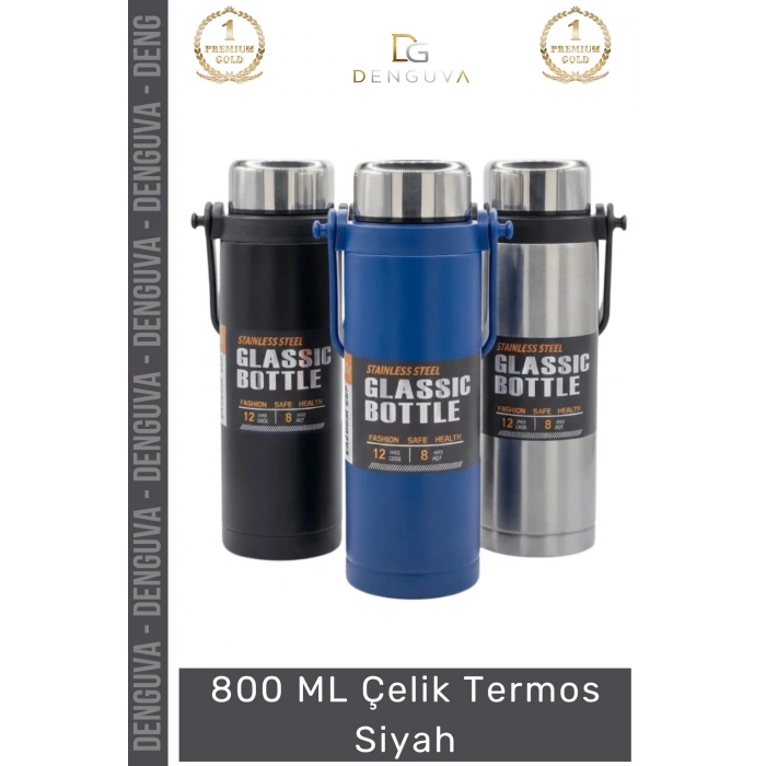 #Termos Paslanmaz Vakumlu Sızdırmaz Mat Isı Koruyan Kamp Dayanıklı 800 ML Çelik Termos Siyah