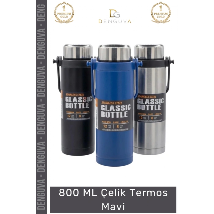 #Termos Paslanmaz Isı Yalıtımlı Çift Katmanlı Vakumlu Sızdırmaz Kapaklı 800 ML Çelik Termos Mavi