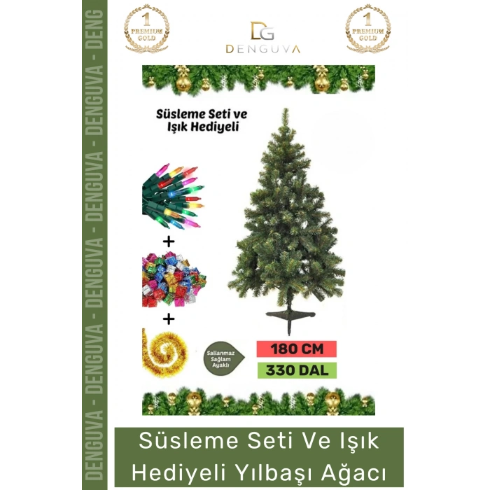 #NoelPaketi Lüks Kaliteli Yeşil Dekoratif Şık Tasarım Büyük Boy Ev Ofis Noel Paketi 180 Cm 330 Dal