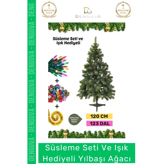 #NoelPaketi Lüks Sık Yapraklı Yeşil Çam Ağacı Kaliteli Yılbaşı Dekorasyon Noel Paketi 120 Cm 123 Dal