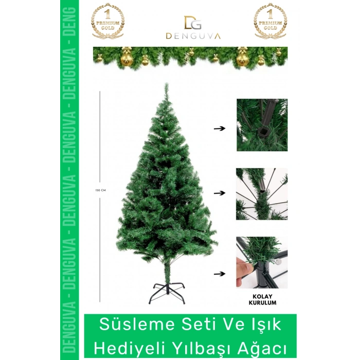 #NoelPaketi Lüks Sık Yapraklı Yeşil Çam Ağacı Kaliteli Yılbaşı Dekorasyon Noel Paketi 120 Cm 123 Dal