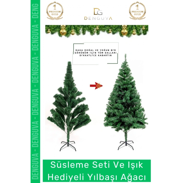 #NoelPaketi Lüks Sık Yapraklı Yeşil Çam Ağacı Kaliteli Yılbaşı Dekorasyon Noel Paketi 120 Cm 123 Dal