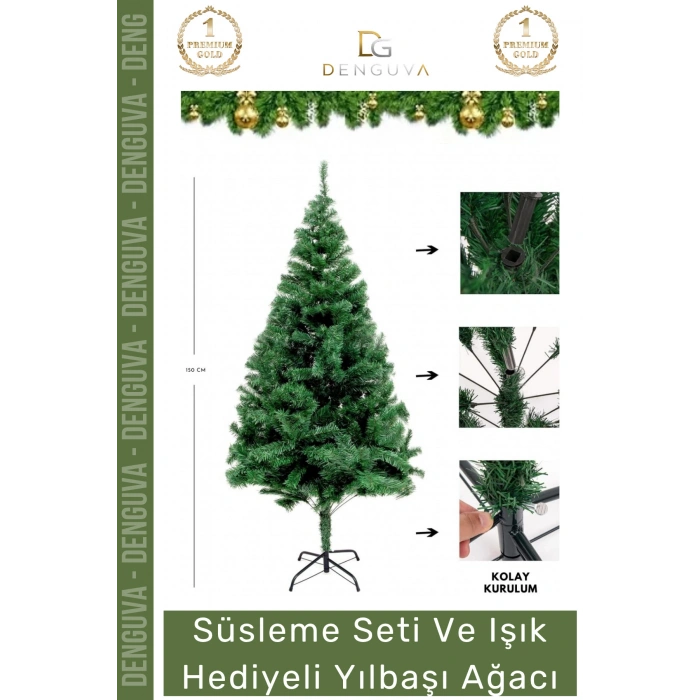 #NoelPaketi Lüks Dekoratif Sık Dallı Kaliteli Yeşil Yılbaşı Çam Ağacı Noel Paketi 150 Cm 220 Dal