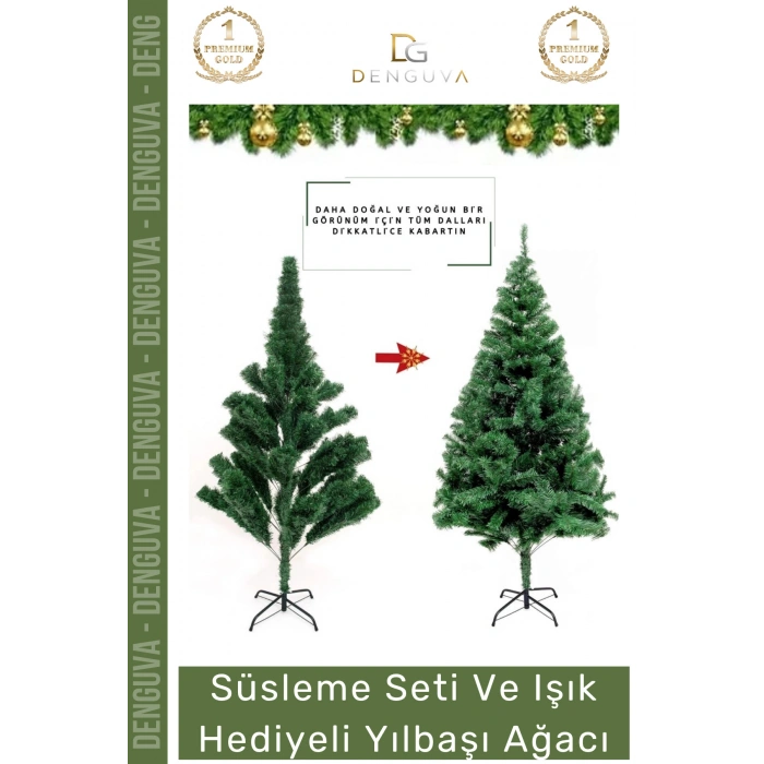 #NoelPaketi Lüks Dekoratif Sık Dallı Kaliteli Yeşil Yılbaşı Çam Ağacı Noel Paketi 150 Cm 220 Dal