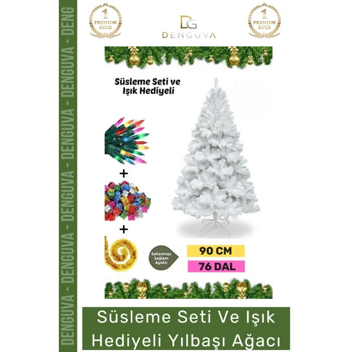 #NoelPaketi Lüks Dekoratif Kaliteli Plastik Ayaklı Sık Yapraklı Yeşil Canlı Yeni Yıl Noel Paketi 90 Cm 76 Dal