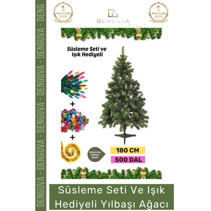 #NoelPaketi Kaliteli Yapay Yeşil Sık Dallı Dekoratif Büyük Ev Ağacı Noel Paketi 180 Cm 500 Dal