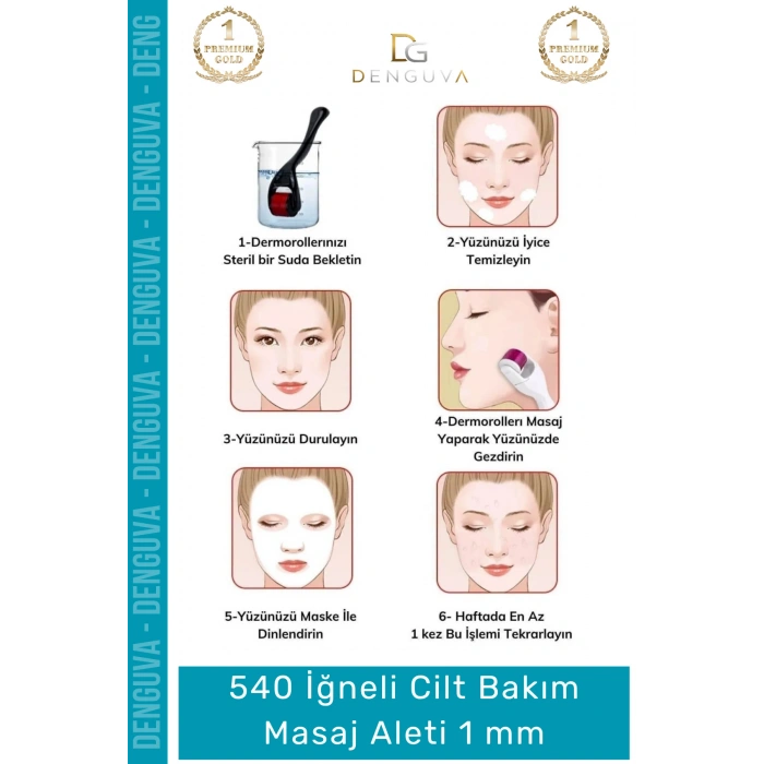 #MasajAleti 540 Titanyum İğneli Derma Roller Cilt Bakım Akne Leke Karşıtı Yenileme Masaj Aleti 1 mm