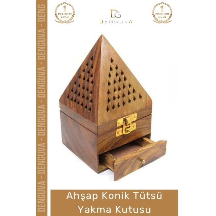 #TütsüKutusu Ahşap Piramit El Yapımı Çekmeceli Dekoratif Tasarım Hediyelik Konik Tütsü Yakma Kutusu