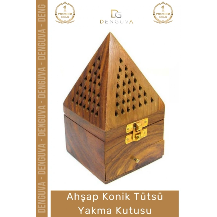 #TütsüKutusu Ahşap Piramit El Yapımı Çekmeceli Dekoratif Tasarım Hediyelik Konik Tütsü Yakma Kutusu