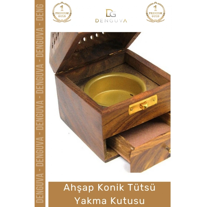 #TütsüKutusu Ahşap Piramit El Yapımı Çekmeceli Dekoratif Tasarım Hediyelik Konik Tütsü Yakma Kutusu