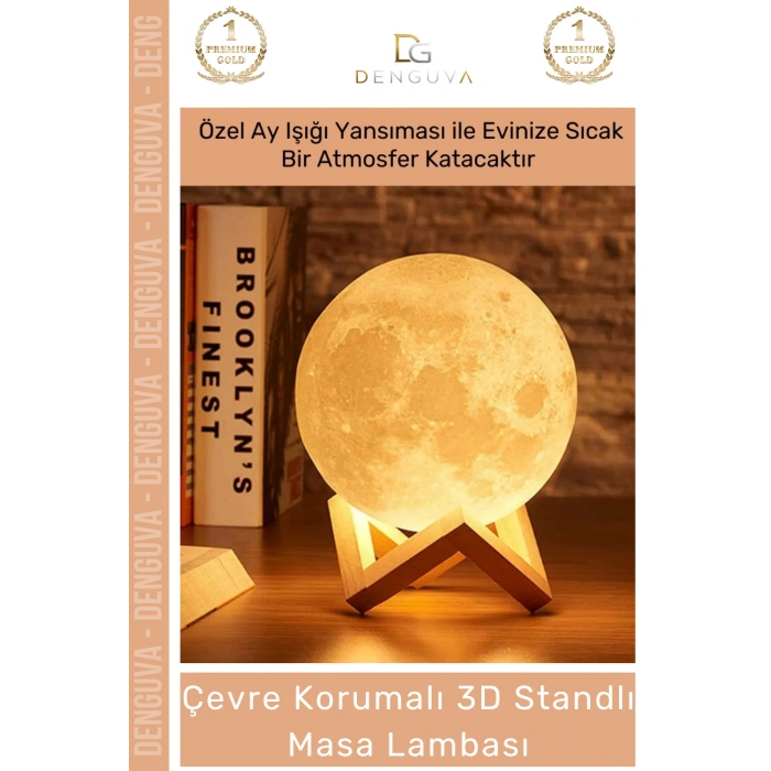 #LedIşık Dekoratif 3D Moonlight Standlı Pilli PLA Güvenli Çocuk Odası Modern Led Ay Gece Masa