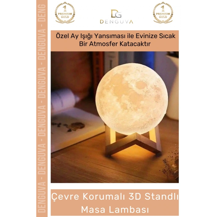 #LedIşık Dekoratif 3D Moonlight Standlı Pilli PLA Güvenli Çocuk Odası Modern Led Ay Gece Masa