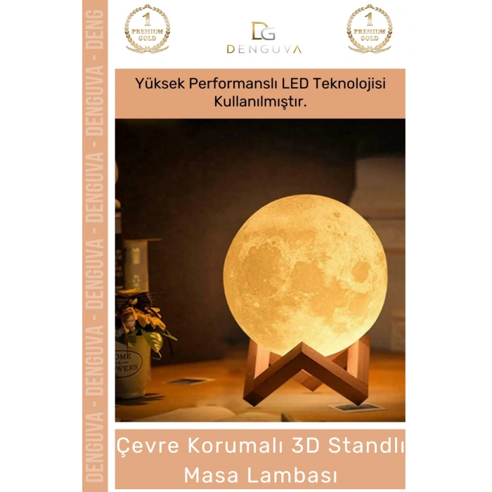#LedIşık Dekoratif 3D Moonlight Standlı Pilli PLA Güvenli Çocuk Odası Modern Led Ay Gece Masa