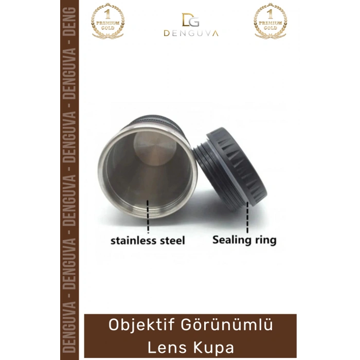 #LensBardak Paslanmaz Çelik Lens Tasarım Isı Yalıtımlı Siyah 300ml Objektif Çay Termos Mug Bardak