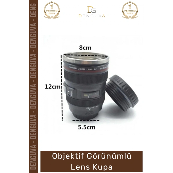 #LensBardak Paslanmaz Çelik Lens Tasarım Isı Yalıtımlı Siyah 300ml Objektif Çay Termos Mug Bardak