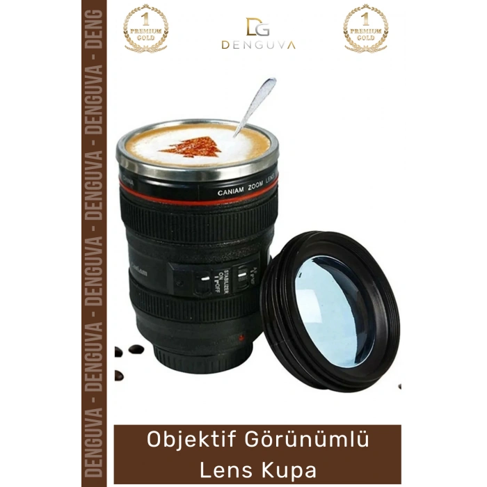 #LensBardak Paslanmaz Çelik Lens Tasarım Isı Yalıtımlı Siyah 300ml Objektif Çay Termos Mug Bardak