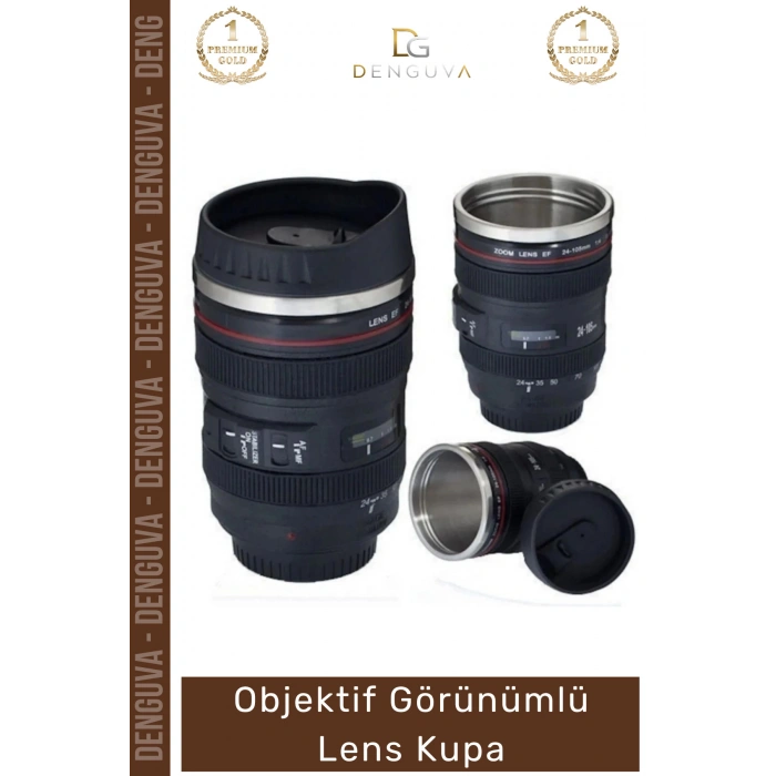 #LensBardak Paslanmaz Çelik Lens Tasarım Isı Yalıtımlı Siyah 300ml Objektif Çay Termos Mug Bardak