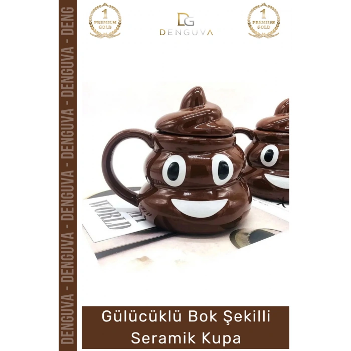#EmojiKupa Seramik Tasarım Bok Kupa Gülücüklü Hediye Şaka Obje Eğlenceli 14 x 15 cm Emoji Bardak