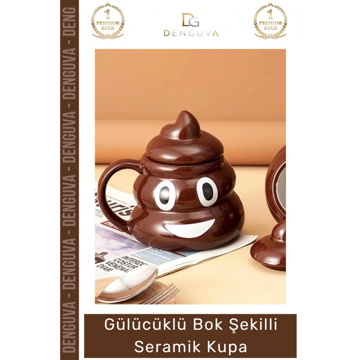 #EmojiKupa Seramik Tasarım Bok Kupa Gülücüklü Hediye Şaka Obje Eğlenceli 14 x 15 cm Emoji Bardak