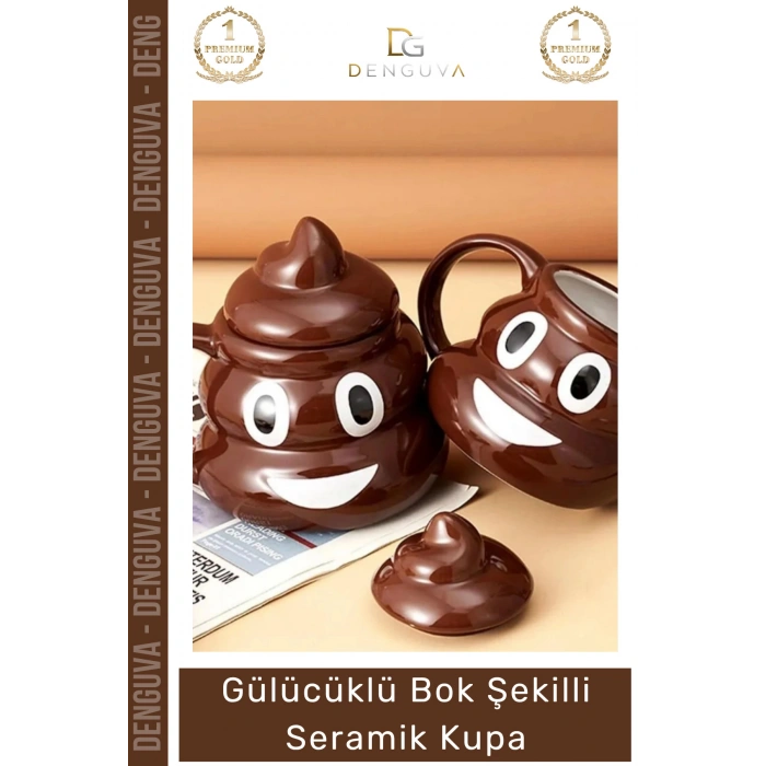 #EmojiKupa Seramik Tasarım Bok Kupa Gülücüklü Hediye Şaka Obje Eğlenceli 14 x 15 cm Emoji Bardak