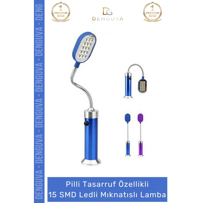 #LedliLamba Alüminyum Gövde Esnek Başlık Pilli Kamp Beyaz Aydınlatma 15 SMD Ledli Mıknatıslı Lamba
