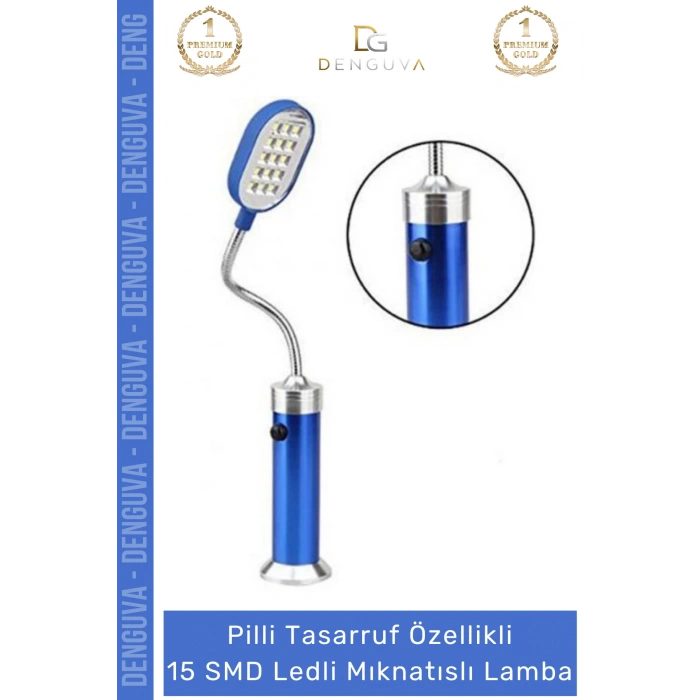 #LedliLamba Alüminyum Gövde Esnek Başlık Pilli Kamp Beyaz Aydınlatma 15 SMD Ledli Mıknatıslı Lamba