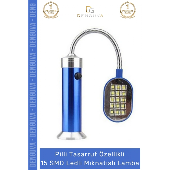 #LedliLamba Alüminyum Gövde Esnek Başlık Pilli Kamp Beyaz Aydınlatma 15 SMD Ledli Mıknatıslı Lamba