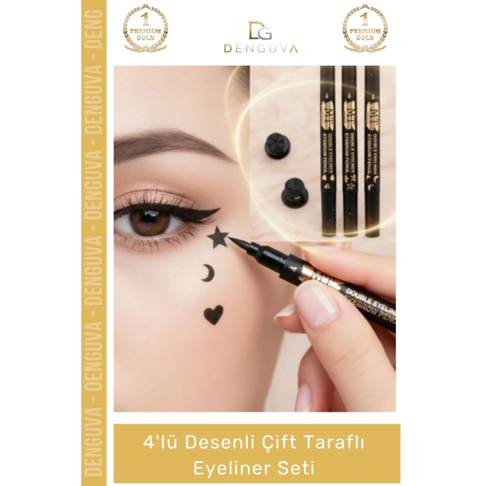 #EyelinerSeti Kalıcı Siyah Damgalı Yıldız Ay Kalp Çiçek Makyaj 4lü Desenli Çift Taraflı Eyeliner Seti