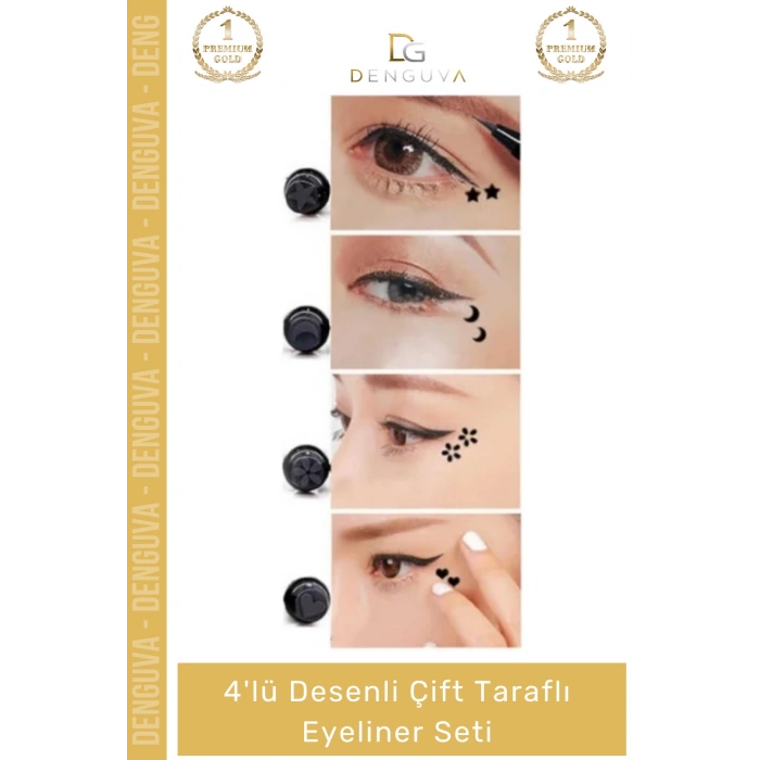#EyelinerSeti Kalıcı Siyah Damgalı Yıldız Ay Kalp Çiçek Makyaj 4lü Desenli Çift Taraflı Eyeliner Seti