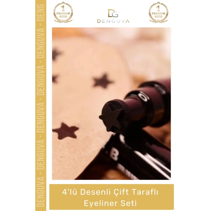 #EyelinerSeti Kalıcı Siyah Damgalı Yıldız Ay Kalp Çiçek Makyaj 4lü Desenli Çift Taraflı Eyeliner Seti