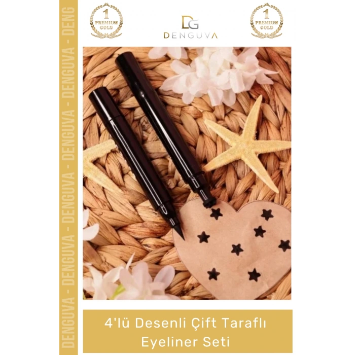 #EyelinerSeti Kalıcı Siyah Damgalı Yıldız Ay Kalp Çiçek Makyaj 4lü Desenli Çift Taraflı Eyeliner Seti