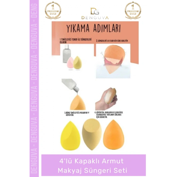 #MakyajSüngeri Profesyonel Yumuşak Islak Kuru Fondöten Kapatıcı 4lü Kapaklı Armut Makyaj Süngeri Seti