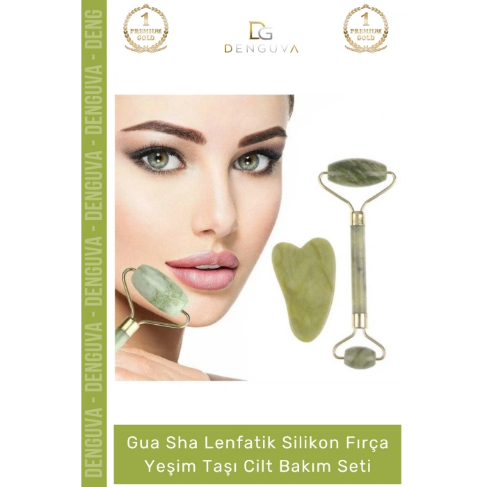 #YeşimTaşı Doğal Roller Gua Sha Yüz Masaj Aleti Sıkılaştırıcı Parlatıcı Yeşim Taşı Cilt Bakım Seti
