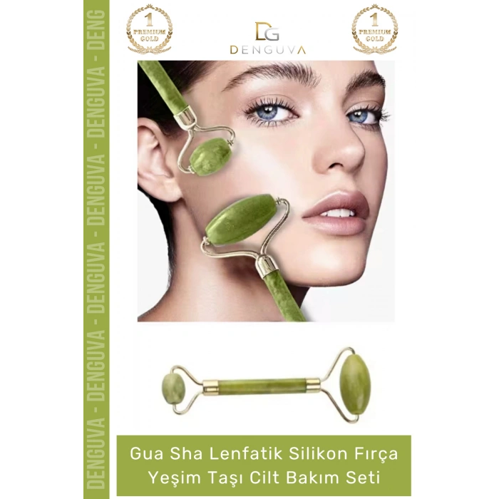 #YeşimTaşı Doğal Roller Gua Sha Yüz Masaj Aleti Sıkılaştırıcı Parlatıcı Yeşim Taşı Cilt Bakım Seti