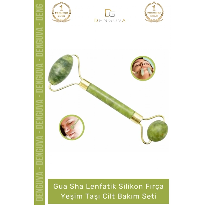 #YeşimTaşı Doğal Roller Gua Sha Yüz Masaj Aleti Sıkılaştırıcı Parlatıcı Yeşim Taşı Cilt Bakım Seti