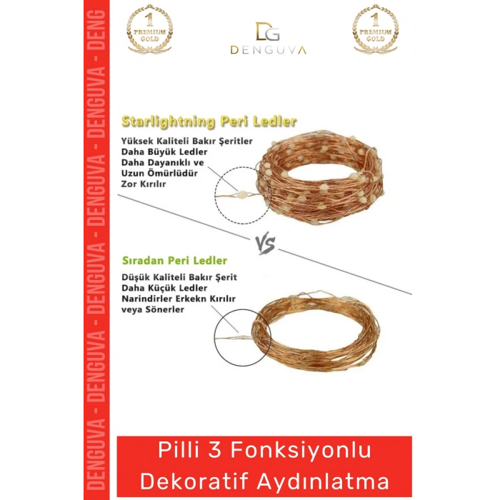 #LedLamba Peri Led Lamba 3 Fonksiyonlu 5 Metre Sarı Işık Dekoratif Yılbaşı Çam Ağacı Ev Süsleme