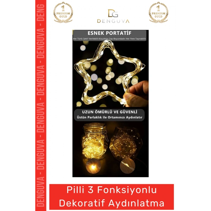 #LedLamba Peri Led Lamba 3 Fonksiyonlu 5 Metre Sarı Işık Dekoratif Yılbaşı Çam Ağacı Ev Süsleme