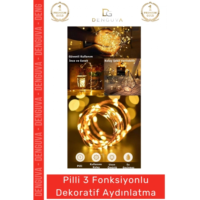 #LedLamba Peri Led Lamba 3 Fonksiyonlu 5 Metre Sarı Işık Dekoratif Yılbaşı Çam Ağacı Ev Süsleme